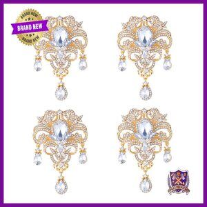 Vintage Crystal Rhinestone Brooch Set, 4Pcs Alloy Teardrop Pins for DIY Crafts